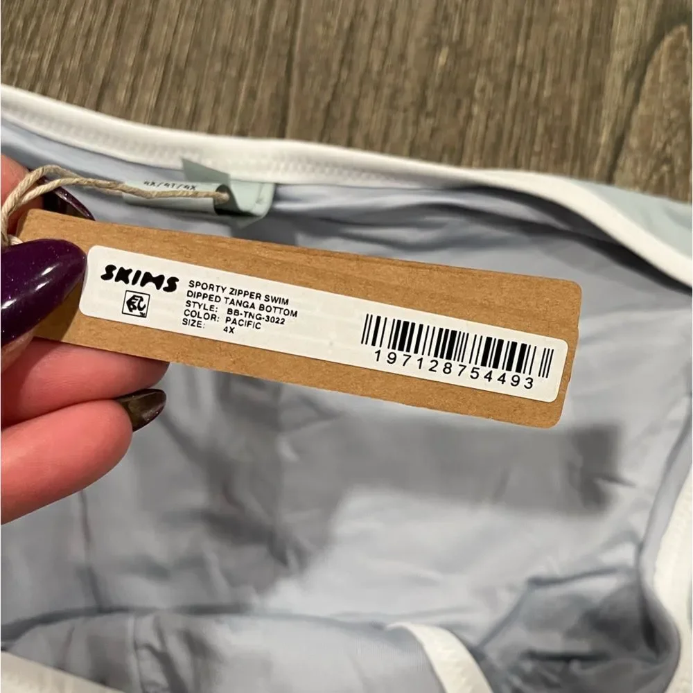 NWT Skims Sporty Zipper Swim Dipped Tanga Bottom Stretch Swimwear Pacific 4X